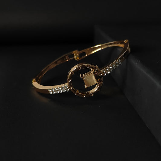 Gold Circle Bangle | Anti Tarnish Open Circle Bangle with Crystal Accents | Modern Fashion Jewellery for Women