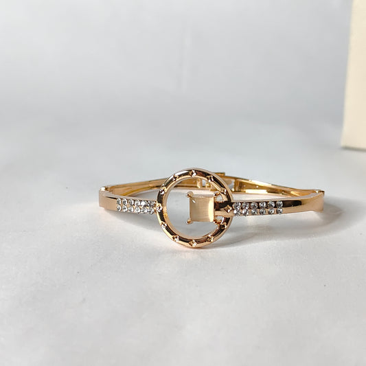 Gold Circle Bangle | Anti Tarnish Open Circle Bangle with Crystal Accents | Modern Fashion Jewellery for Women