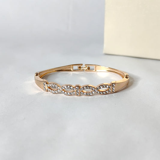 Gold Crystal Hinged Bangle | Anti Tarnish Stainless Steel Pave Bangle | Glamorous Fashion Bangle for Women