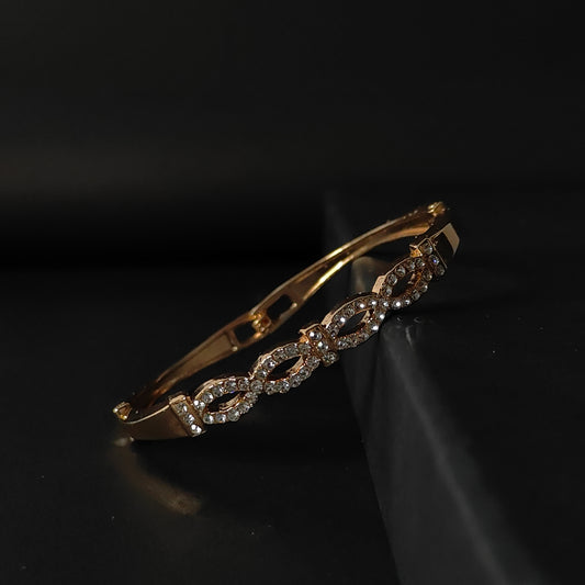 Gold Crystal Hinged Bangle | Anti Tarnish Stainless Steel Pave Bangle | Glamorous Fashion Bangle for Women