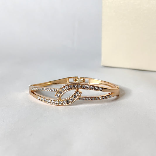 Gold Crystal Hinged Bangle | Pave Statement | Glamorous Gold Fashion Bangle for Women