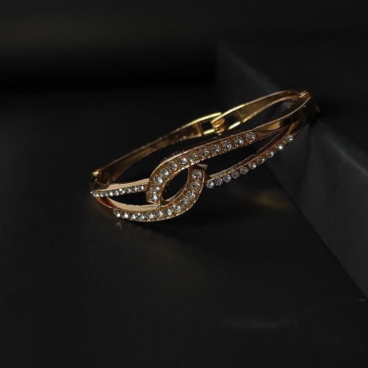 Gold Crystal Hinged Bangle | Pave Statement | Glamorous Gold Fashion Bangle for Women