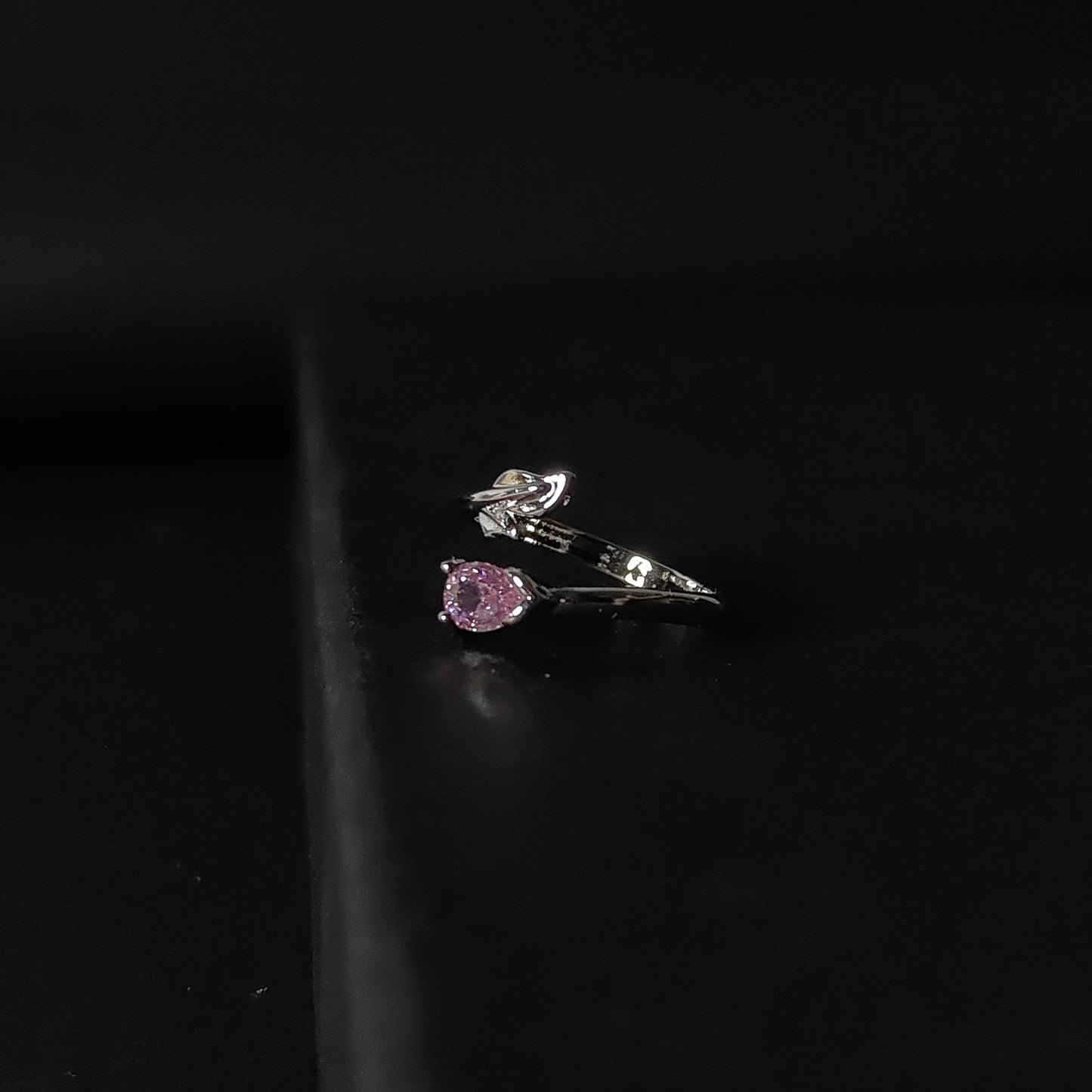 Pink CZ Bypass Ring | Silver Branch Open Ring | Modern Minimalist Pink Gemstone Ring for Women