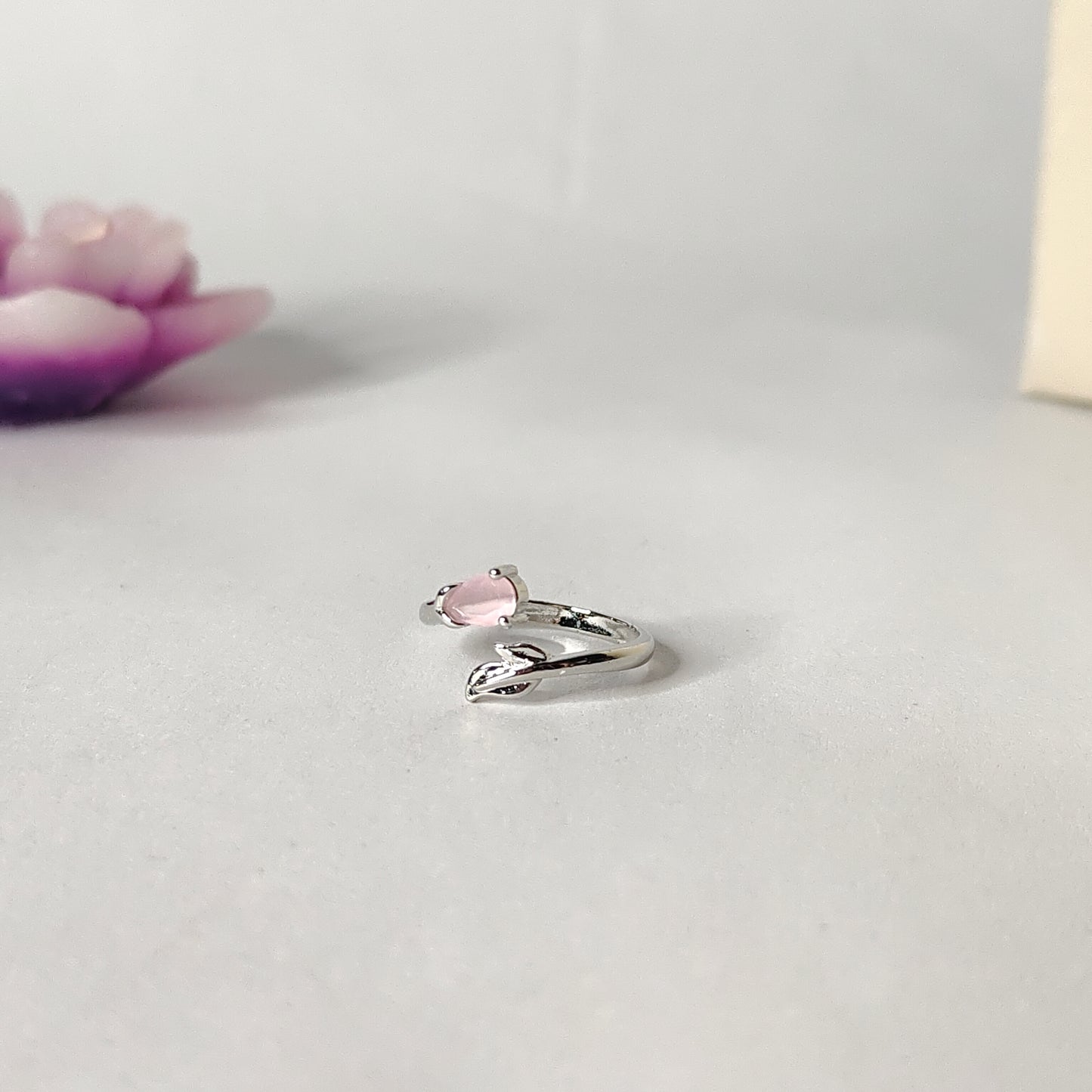 Pink CZ Bypass Ring | Silver Branch Open Ring | Modern Minimalist Pink Gemstone Ring for Women