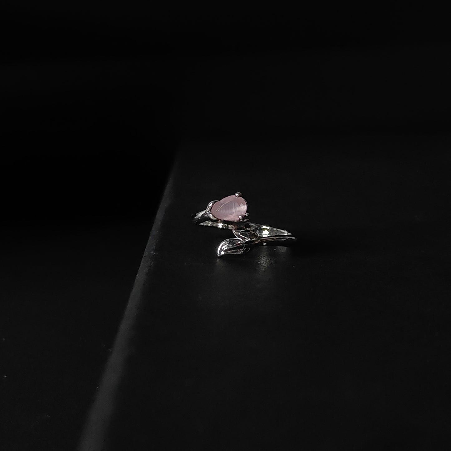 Pink CZ Bypass Ring | Silver Branch Open Ring | Modern Minimalist Pink Gemstone Ring for Women