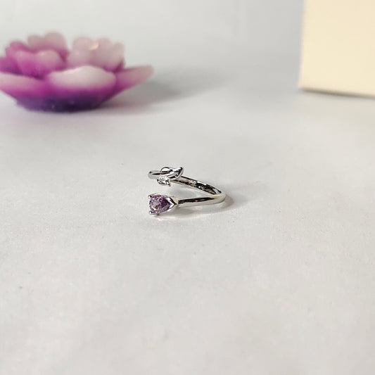 Purple CZ Bypass Ring | Silver Branch Open Ring | Modern Minimalist Purple Gemstone Ring for Women