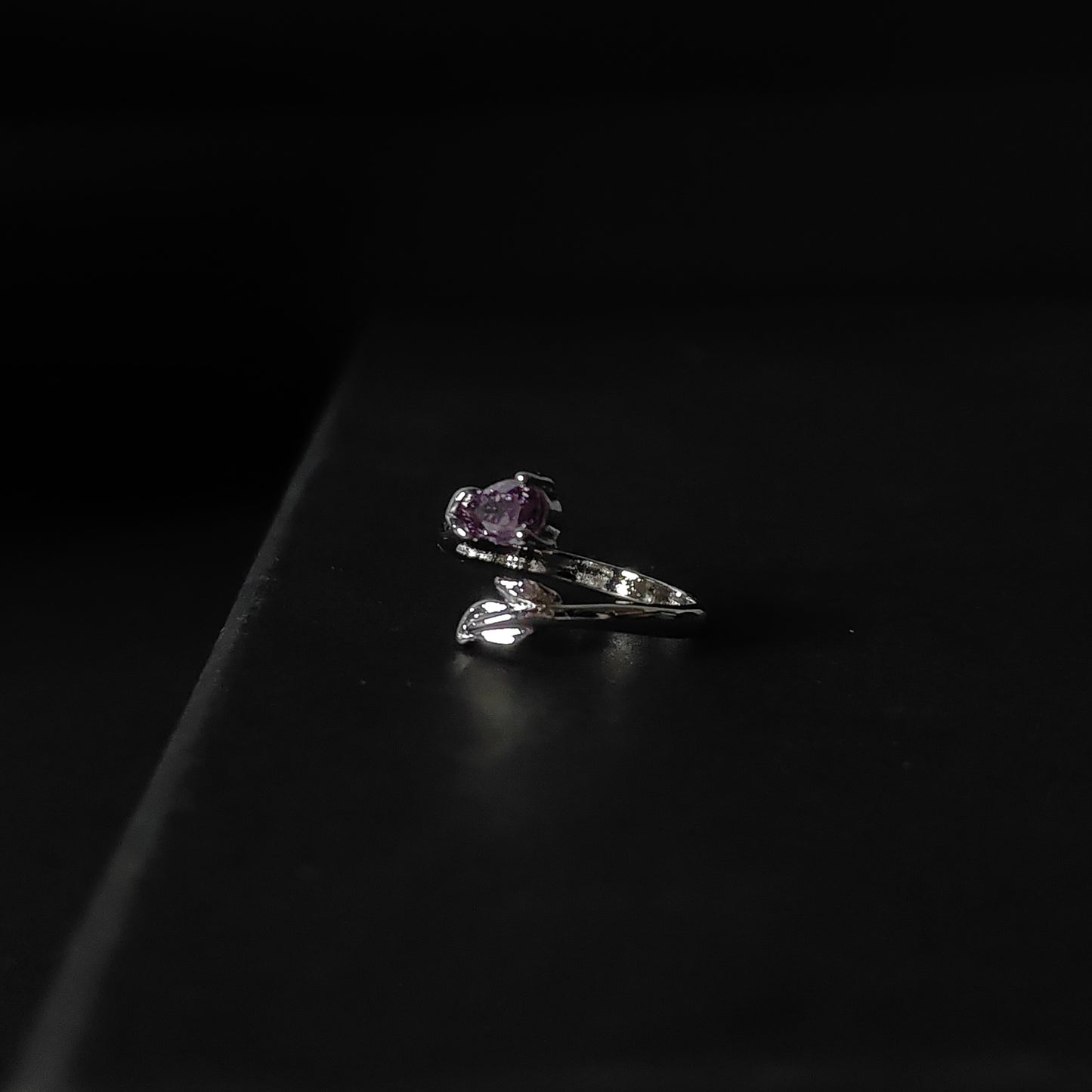 Purple CZ Bypass Ring | Silver Branch Open Ring | Modern Minimalist Purple Gemstone Ring for Women