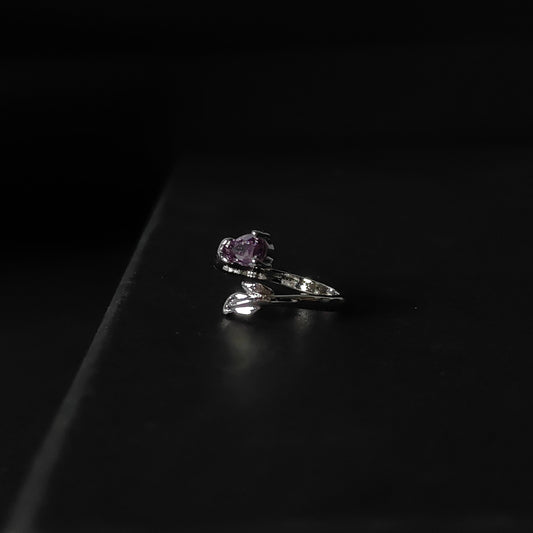 Purple CZ Bypass Ring | Silver Branch Open Ring | Modern Minimalist Purple Gemstone Ring for Women