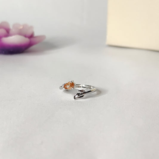 Yellow CZ Bypass Ring | Silver Branch Open Ring | Modern Minimalist Yellow Gemstone Ring for Women