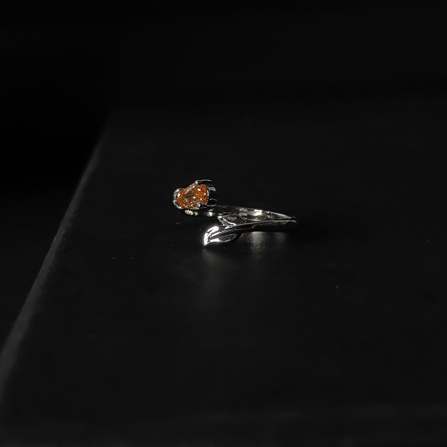 Yellow CZ Bypass Ring | Silver Branch Open Ring | Modern Minimalist Yellow Gemstone Ring for Women