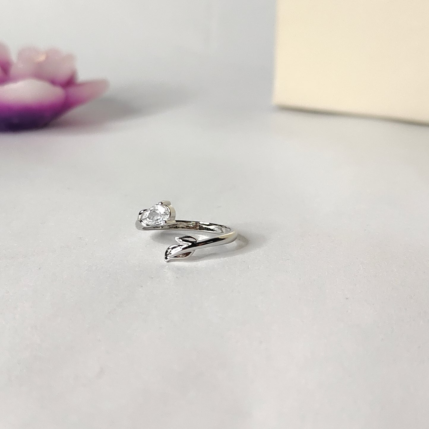 Diamond Clear CZ Bypass Ring | Silver Branch Open Ring | Modern Minimalist Clear Gemstone Ring for Women