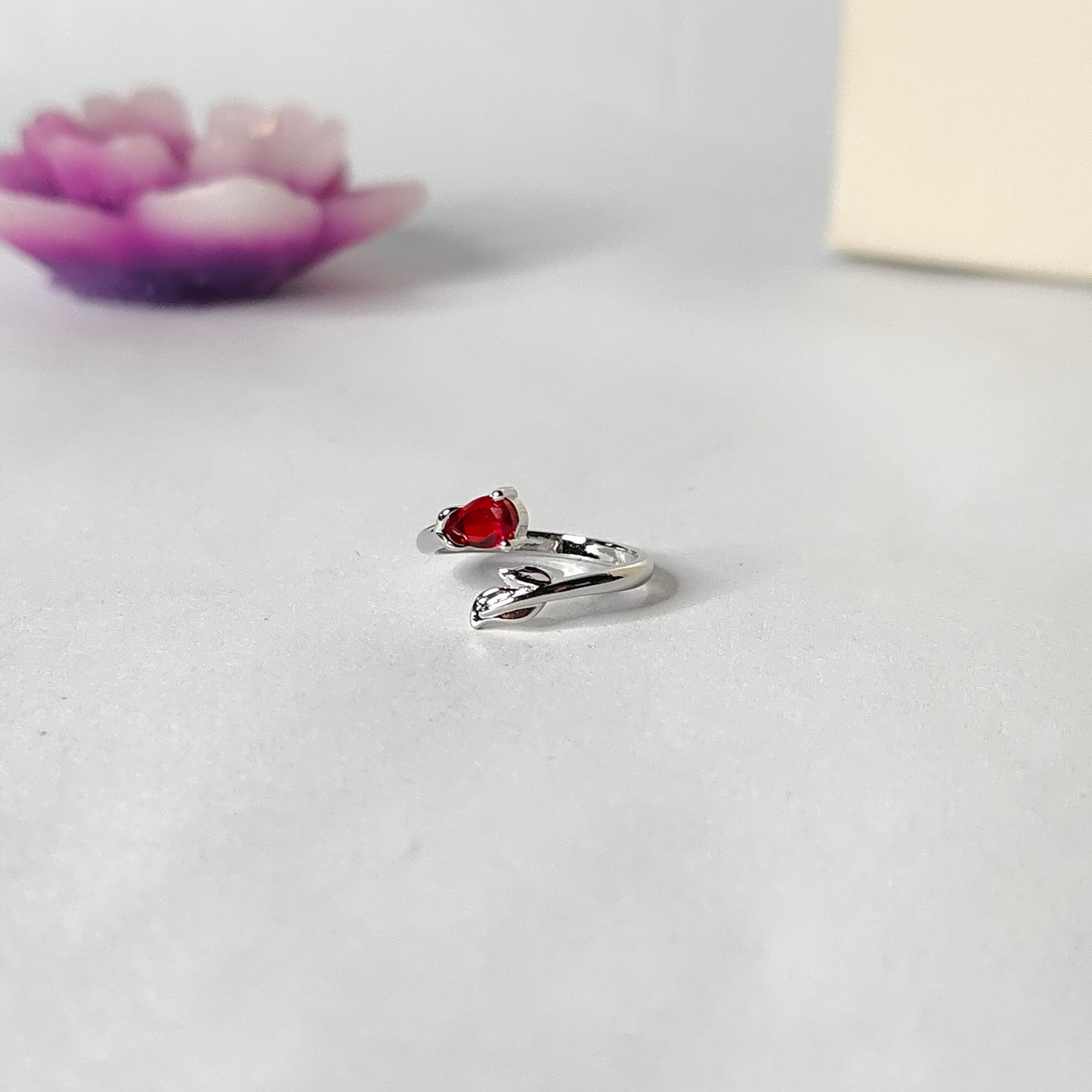 Ruby Red CZ Bypass Ring | Silver Branch Open Ring | Modern Minimalist Red Gemstone Ring for Women