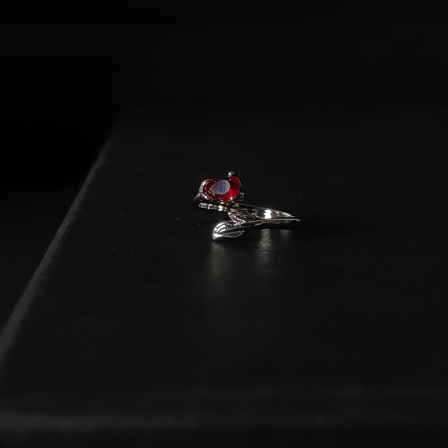 Ruby Red CZ Bypass Ring | Silver Branch Open Ring | Modern Minimalist Red Gemstone Ring for Women