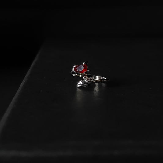 Ruby Red CZ Bypass Ring | Silver Branch Open Ring | Modern Minimalist Red Gemstone Ring for Women