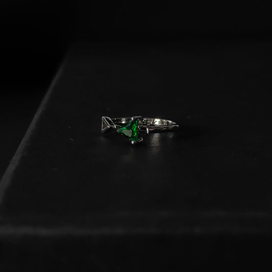 Green Triangle Ring | Silver Geometric Open Ring | Minimalist Triangle Gemstone Ring for Women
