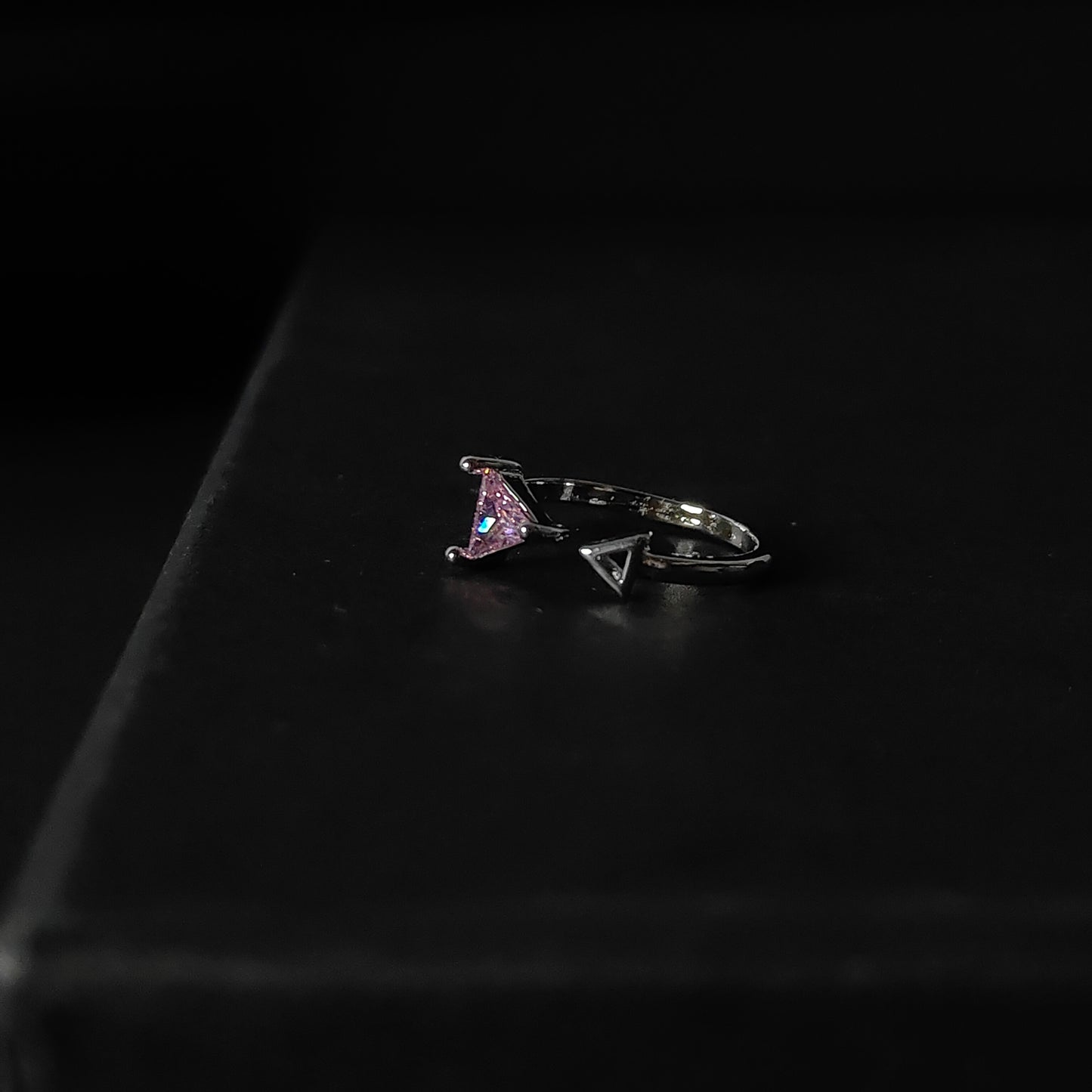 Pink Triangle Ring | Silver Geometric Open Ring | Minimalist Triangle Gemstone Ring for Women