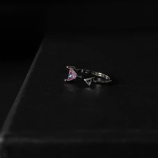Pink Triangle Ring | Silver Geometric Open Ring | Minimalist Triangle Gemstone Ring for Women