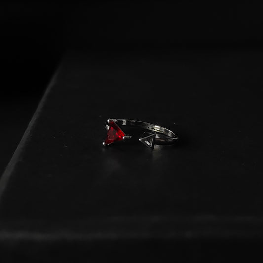 Red Triangle Ring | Silver Geometric Open Ring | Minimalist Triangle Gemstone Ring for Women