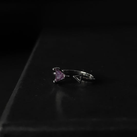 Purple Triangle Ring | Silver Geometric Open Ring | Minimalist Triangle Gemstone Ring for Women