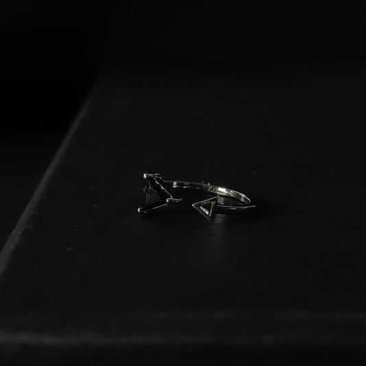Black Triangle Ring | Silver Geometric Open Ring | Minimalist Triangle Gemstone Ring for Women