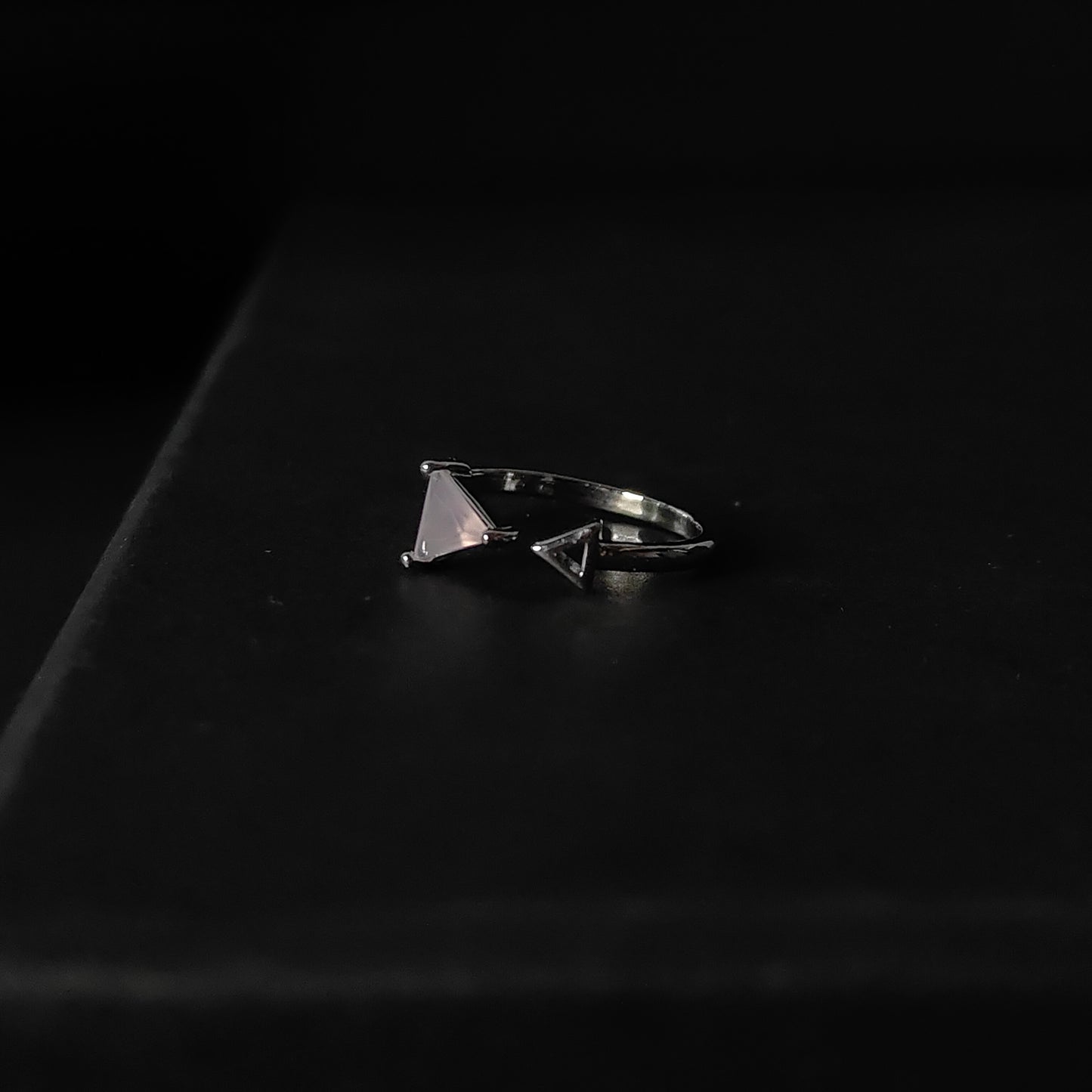 Pink Triangle Ring | Silver Geometric Open Ring | Minimalist Triangle Gemstone Ring for Women