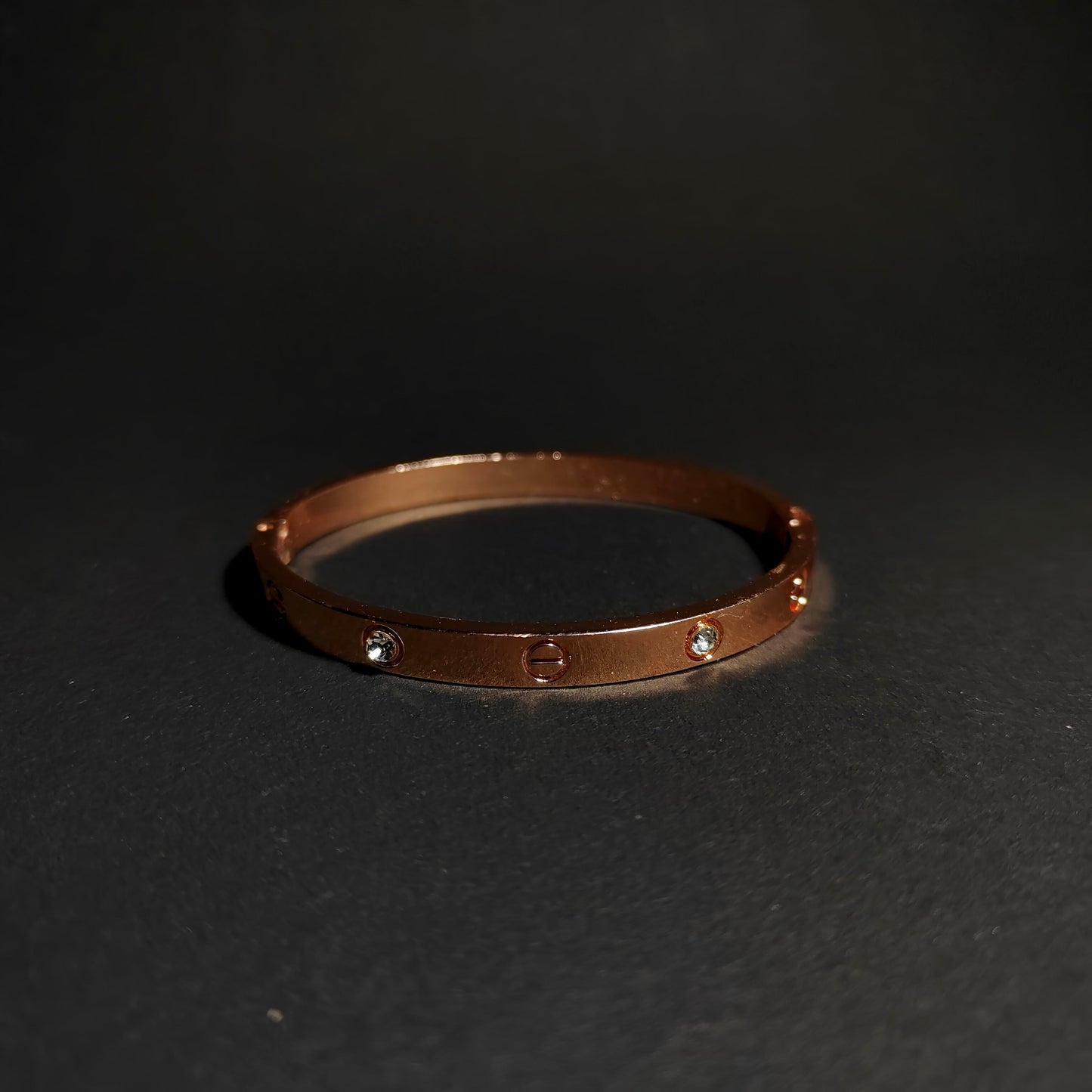 Screw Motif Love Bangle | Luxury Rose Gold Finish Bangle with Crystal Accents