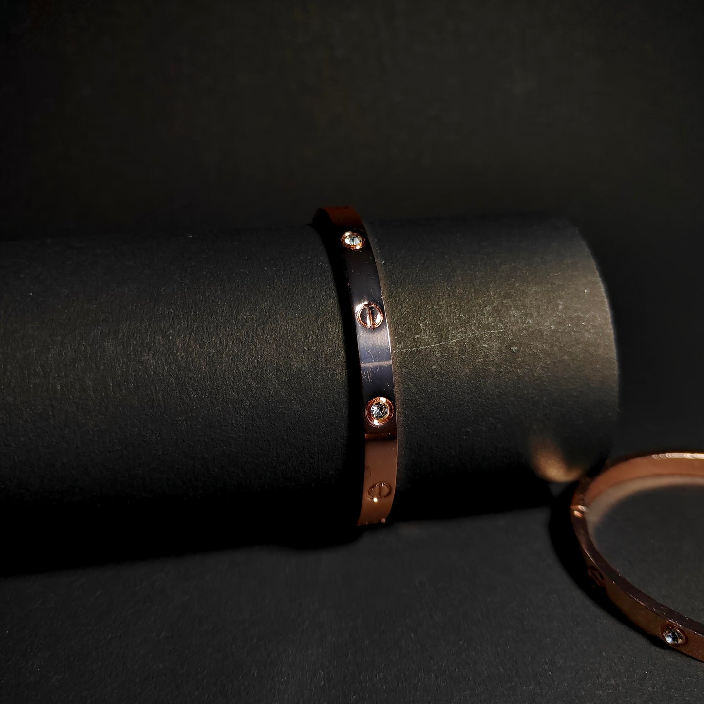 Screw Motif Love Bangle | Luxury Rose Gold Finish Bangle with Crystal Accents