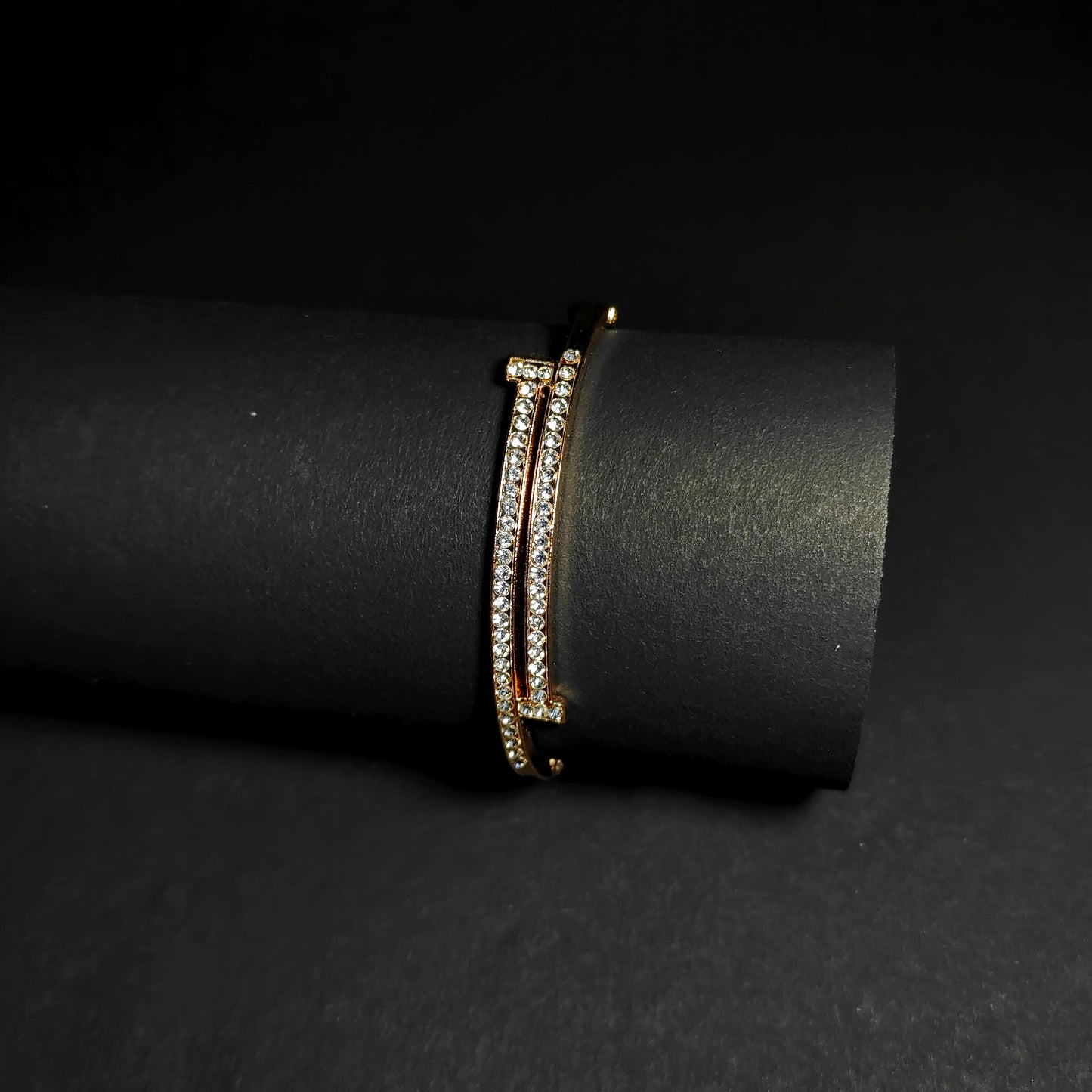 Gold "T" Bangle | Anti Tarnish Double Bar Crystal Bangle | Modern Fashion Jewellery for Women