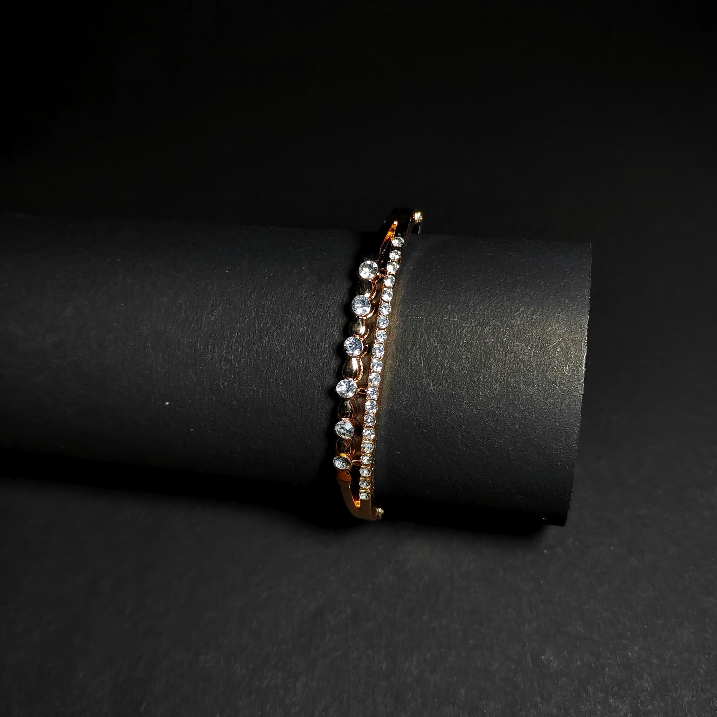 Gold Double Strand Bangle | Anti Tarnish Crystal Layered Bangle | Elegant Fashion Jewellery for Women