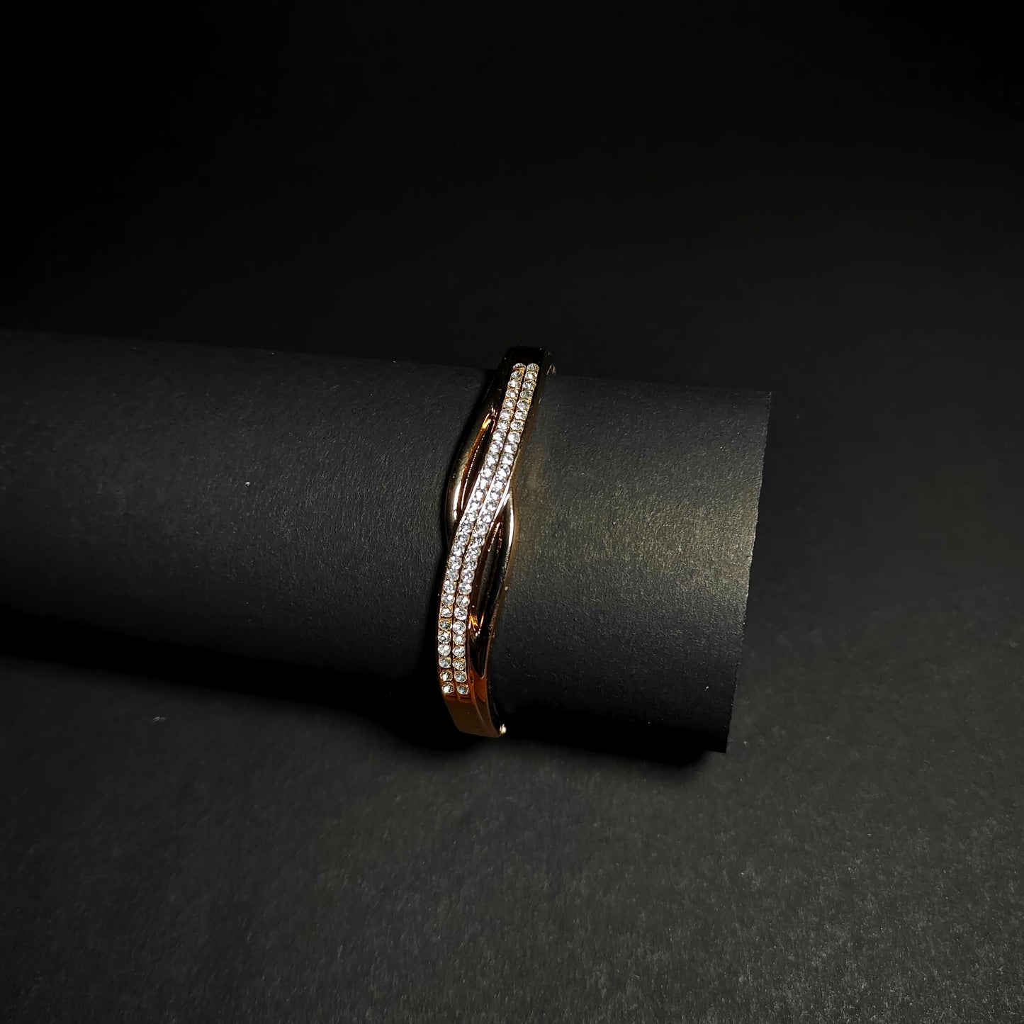Elegant Gold Wave Crystal Bangle | Anti Tarnish Flowing Line Bangle | Modern Fashion Jewellery for Women