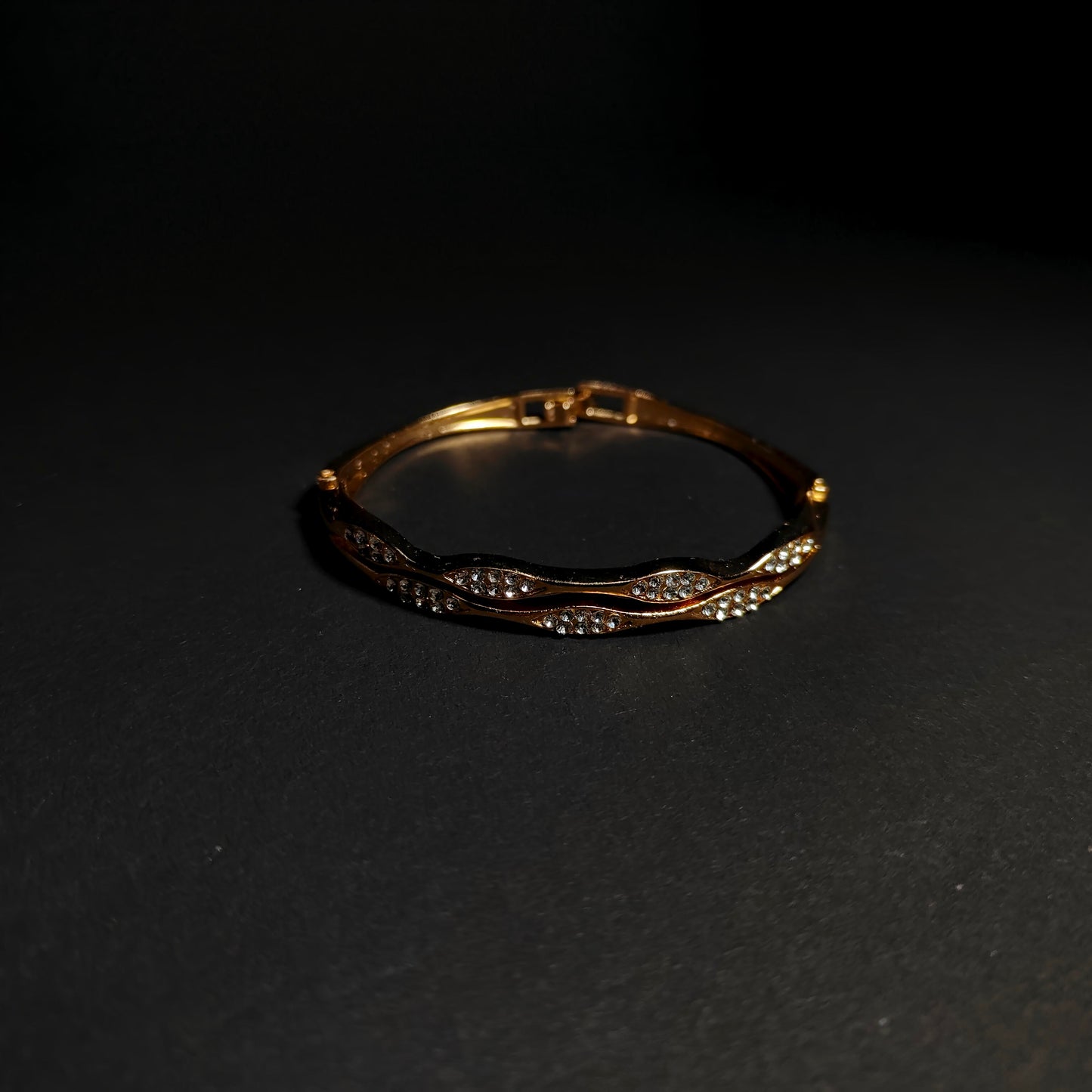 Gold Crystal Hinged Bangle | Anti Tarnish Stainless Steel Link Bracelet with Sparkling Rhinestones | Elegant Fashion Bangle for Women