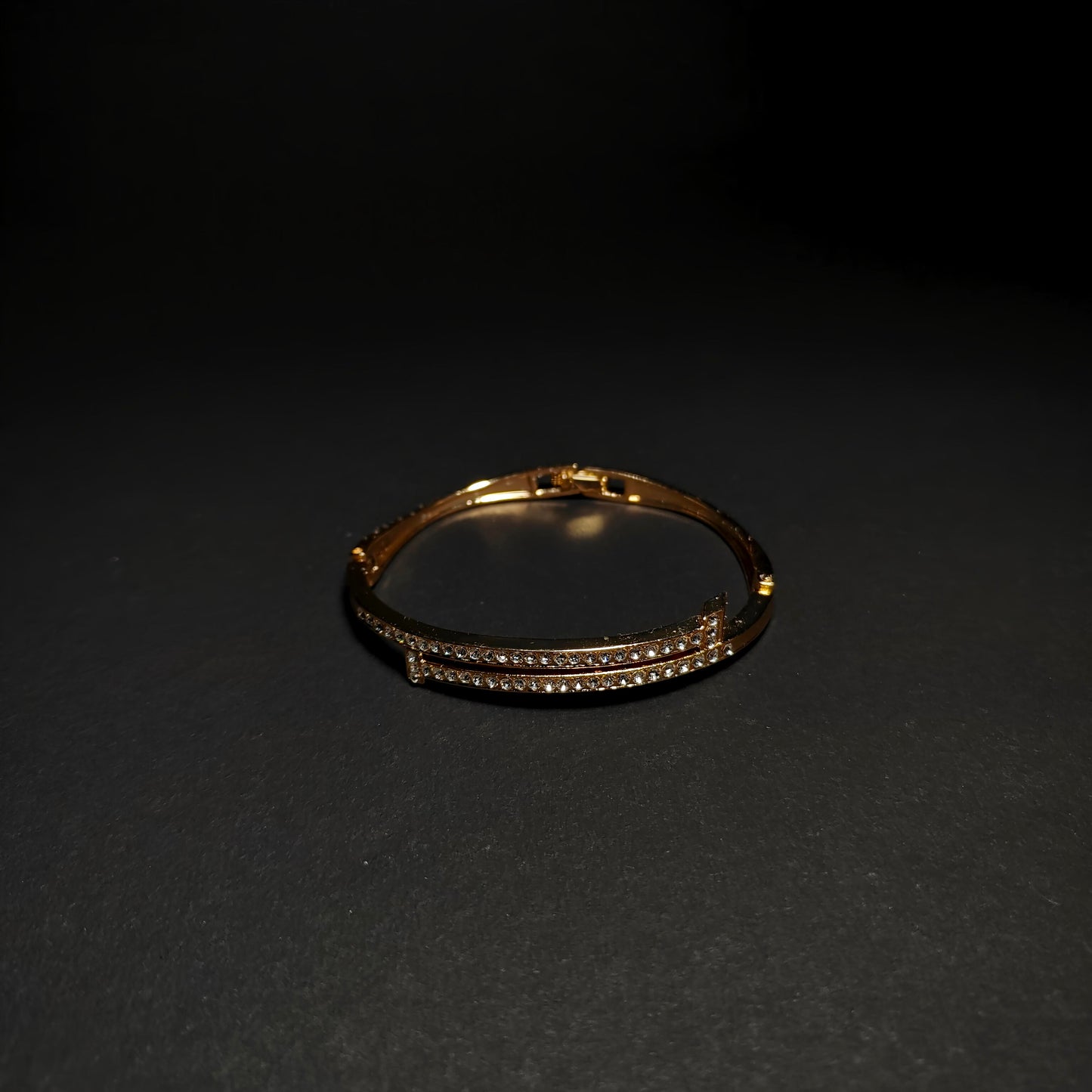 Gold "T" Bangle | Anti Tarnish Double Bar Crystal Bangle | Modern Fashion Jewellery for Women