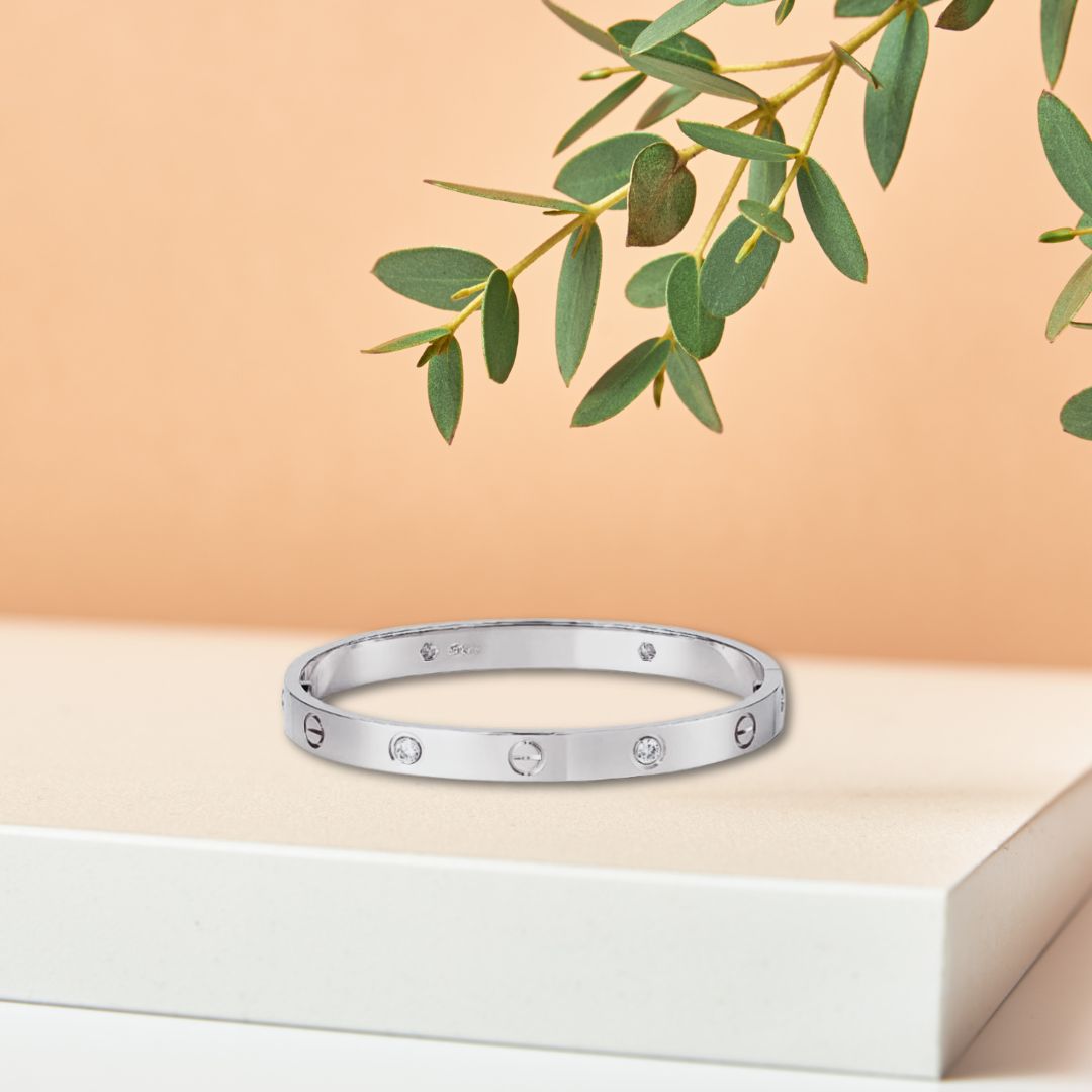 Screw Motif Love Bangle | Durable Stainless Steel Bangle with Crystal Accents