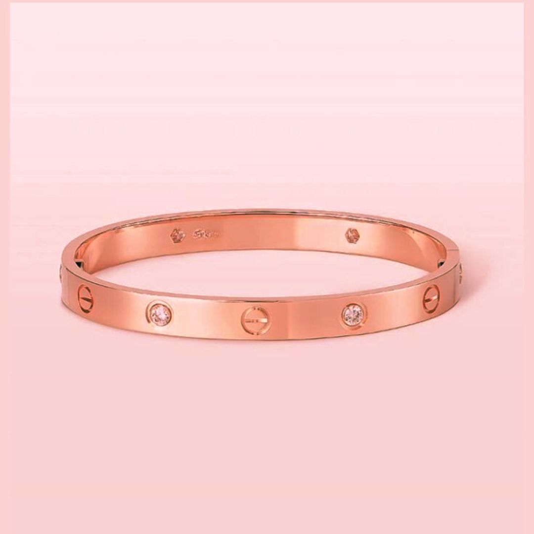 Screw Motif Love Bangle | Luxury Rose Gold Finish Bangle with Crystal Accents