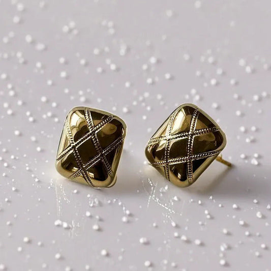 Golden Lattice Studs | Intricate Geometric Elegance