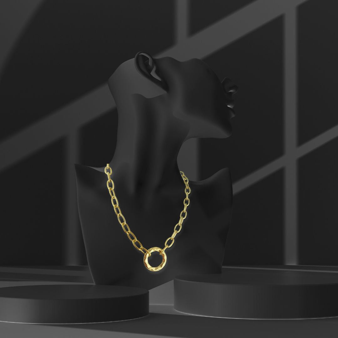 Aurelian Ring Necklace | Textured Gold Ring Locket on Chunky Link Chain