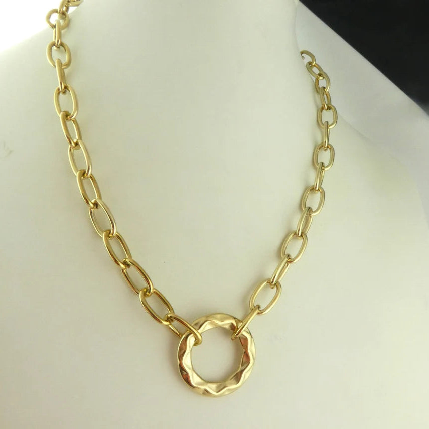 Aurelian Ring Necklace | Textured Gold Ring Locket on Chunky Link Chain