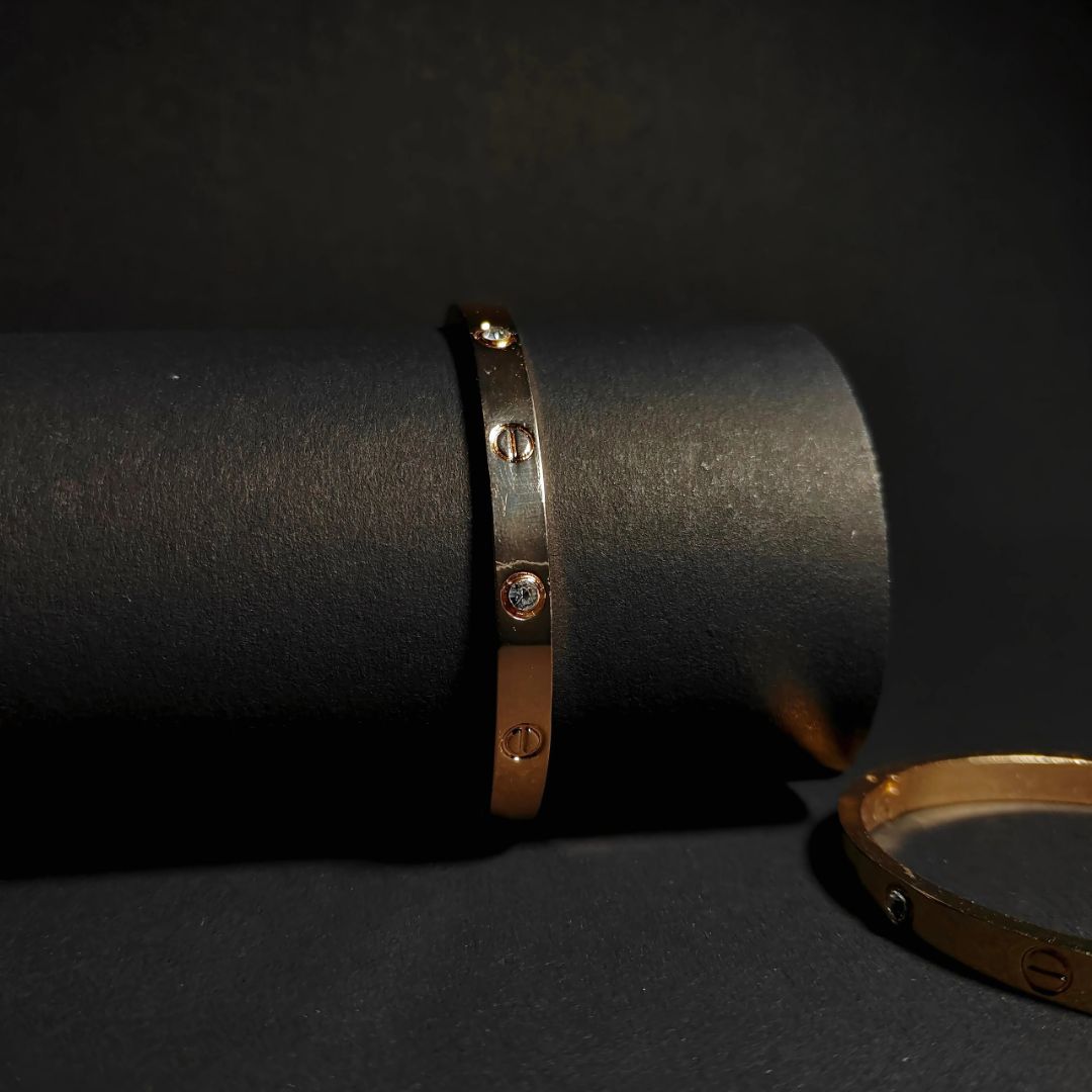 Screw Motif Love Bangle | Luxury Gold Finish Bangle with Crystal Accents