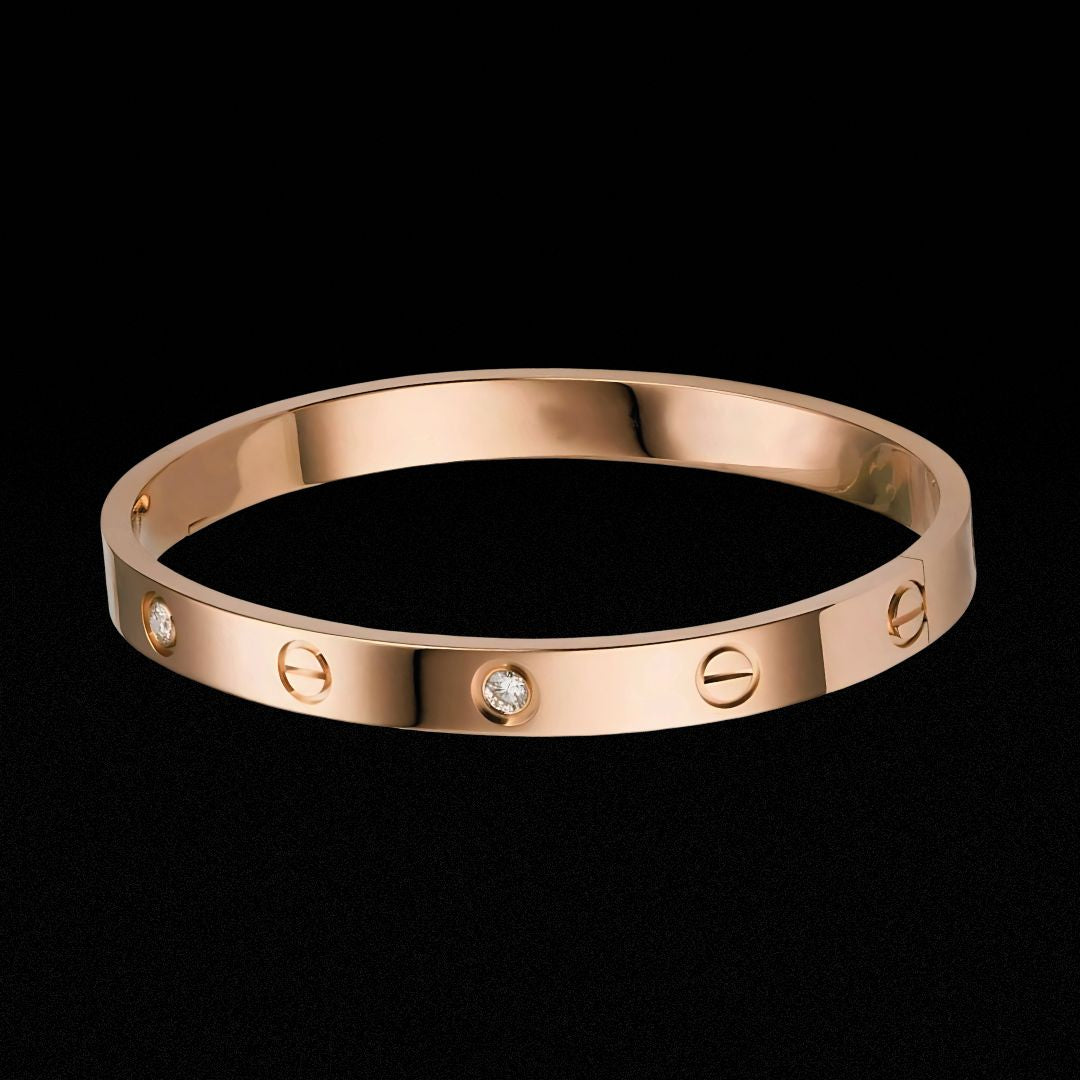 Screw Motif Love Bangle | Luxury Rose Gold Finish Bangle with Crystal Accents