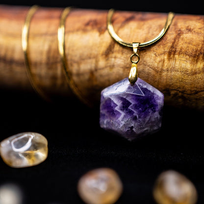 Amethyst Hexagonal Pendant | Natural Gemstone Necklace for Positive Energy & Modern Style