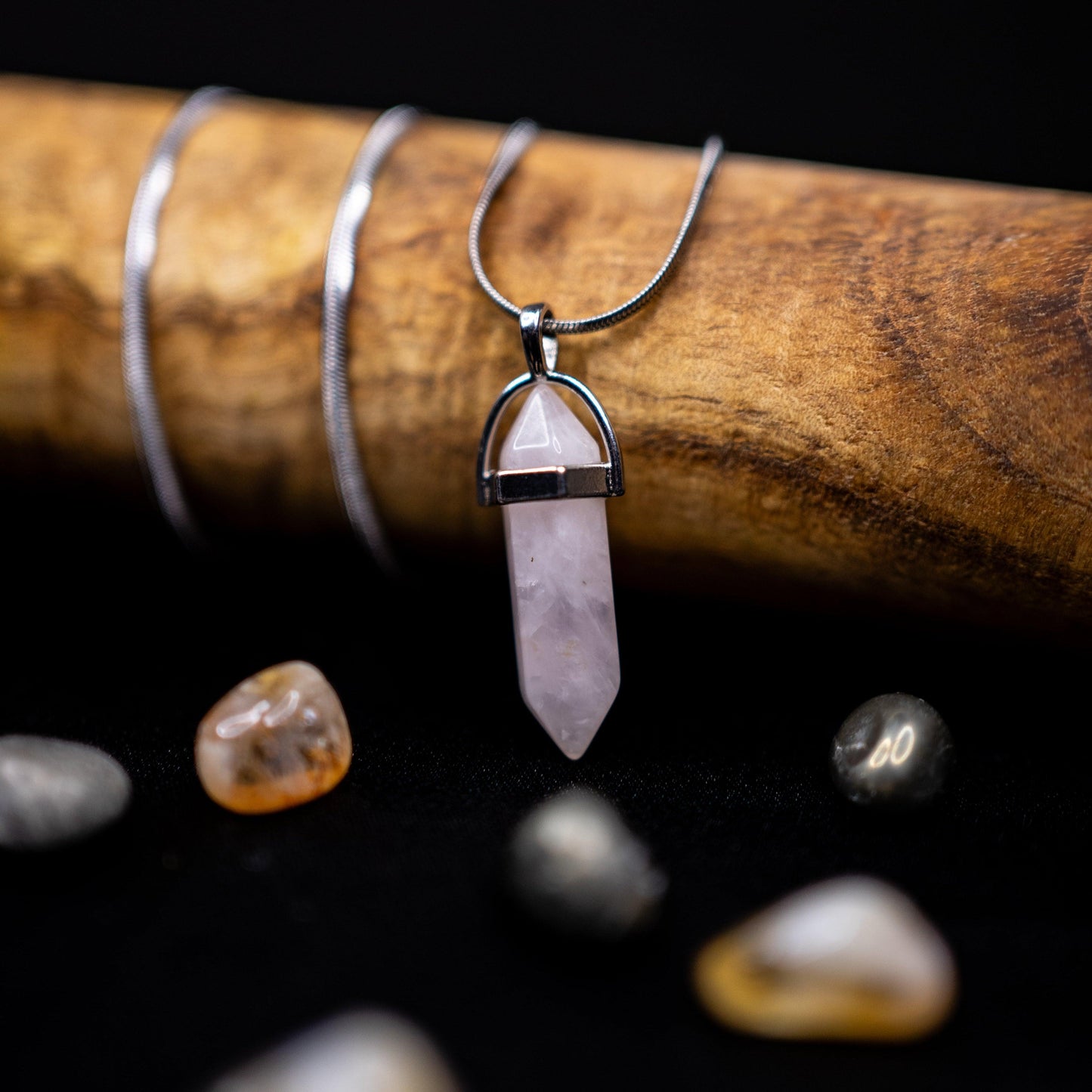 Rose Quartz Pencil Pendant | Genuine Gemstone Necklace for Love, Harmony & Delicate Style