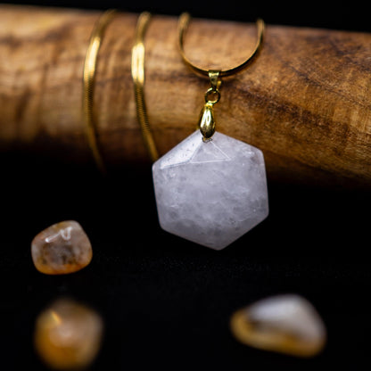 Clear Quartz Hexagonal Pendant | Attract Positivity & Focus with Modern Elegance