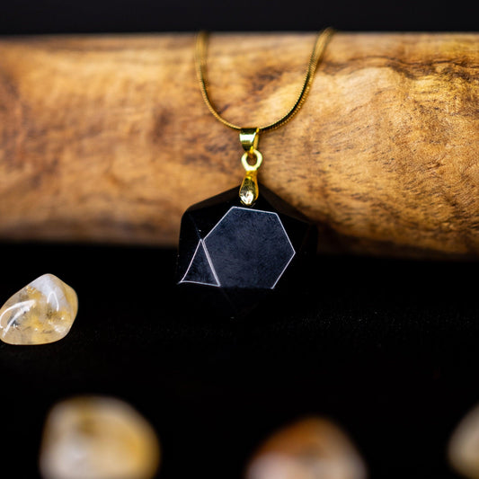 Black Tourmaline Hexagonal Pendant | Modern Protection Amulet for Positivity & Grounding