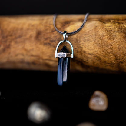 Sulemani Hakik (Black Agate) Pencil Shaped Pendant | Premium Healing Stone Necklace for Protection & Positive Energy