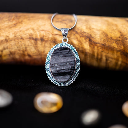 Black Tourmaline Raw Crystal Pendant | Natural Stone Pendant for Grounding Energy & Protection