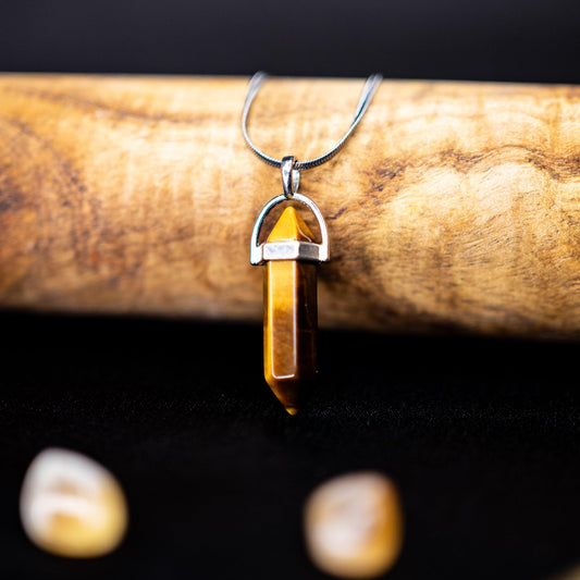 Tiger Eye Pencil Pendant | Natural Gemstone Pendant for Protection, Confidence & Style