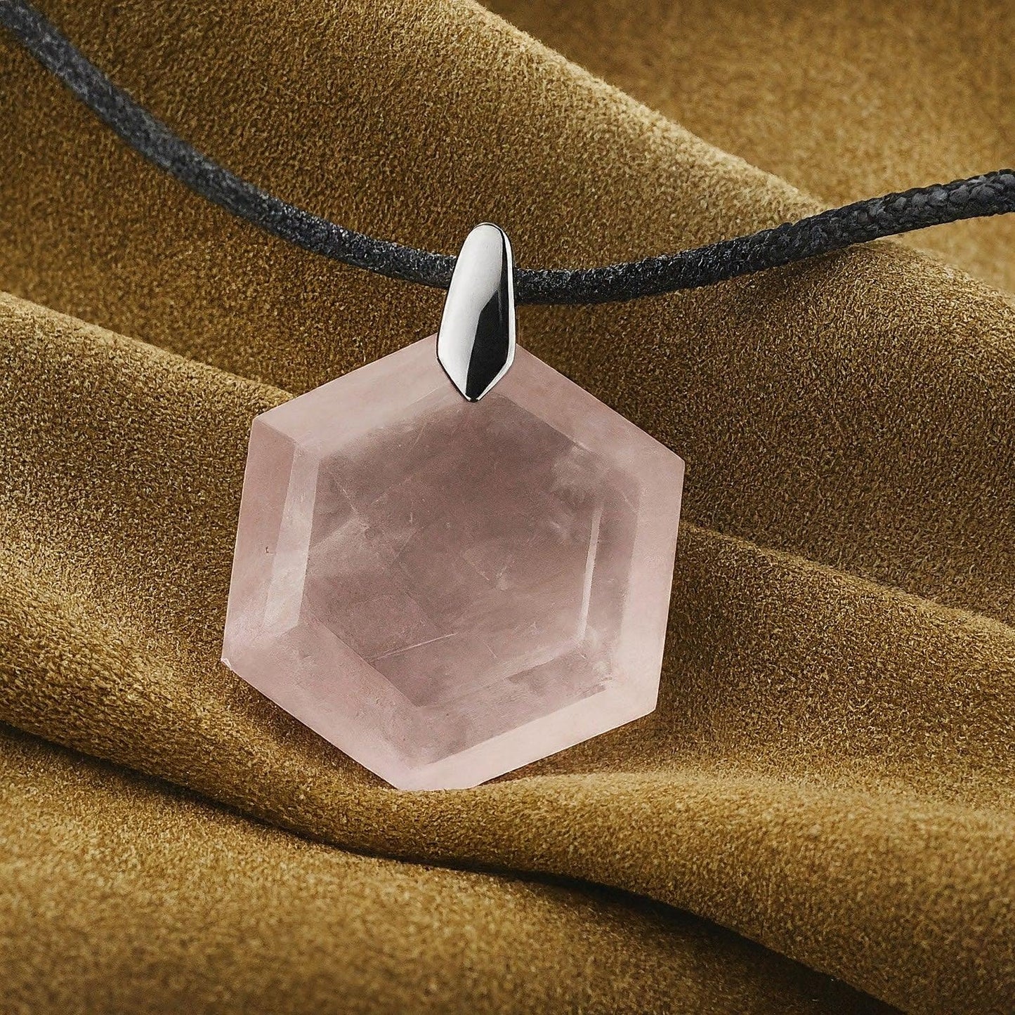 Rose Quartz Hexagonal Pendant | Natural Gemstone Necklace for Love, Harmony & Modern Style