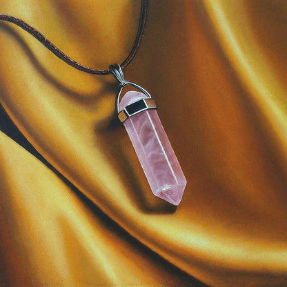 Rose Quartz Pencil Pendant | Genuine Gemstone Necklace for Love, Harmony & Delicate Style