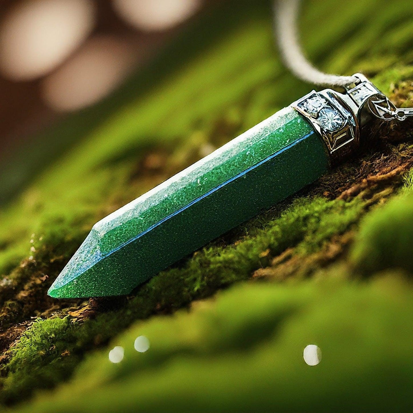 Green Aventurine Crystal Pencil Pendant | Healing Stone Jewelry