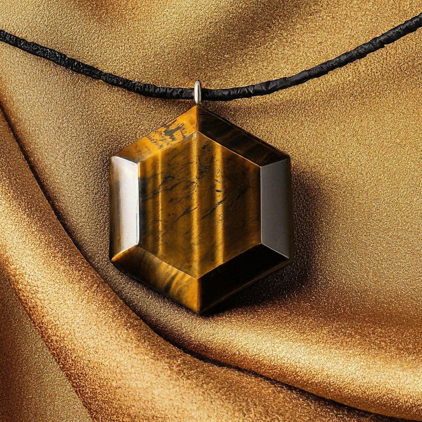 Tiger Eye Hexagonal Pendant | Natural Gemstone Pendant for Strength, Grounding & Modern Style